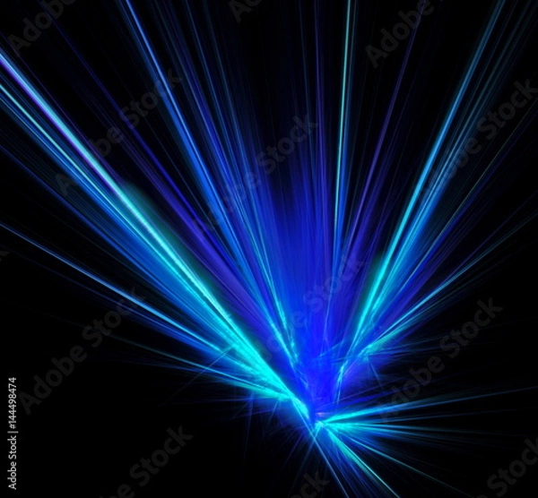 Fototapeta The laser beam strikes the mirror surface reflects and shines in the form of diverging ray