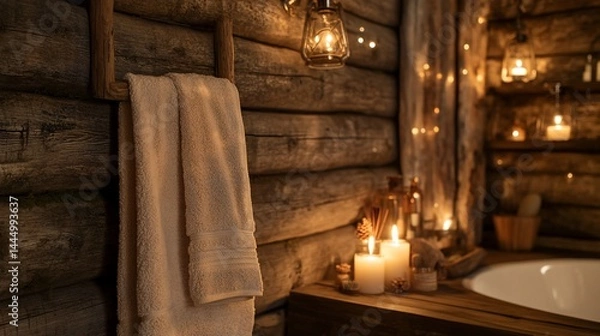 Obraz Rustic, cozy bathroom with warm lighting and natural elements