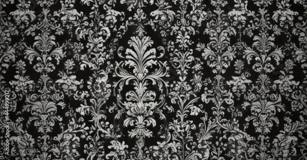 Fototapeta Classic damask, repeating black & white design, high contrast ,  style, damask,  backdrop