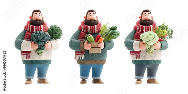 Fototapeta Pack of Man with a Beard and a Red and White Scarf Against Transparent Background for Winter Branding, Fashion Design, or Seasonal Projects