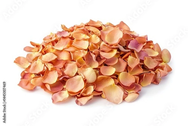 Fototapeta Heap of Peach Rose Petals Isolated on White Background, Still Life, Romantic Style