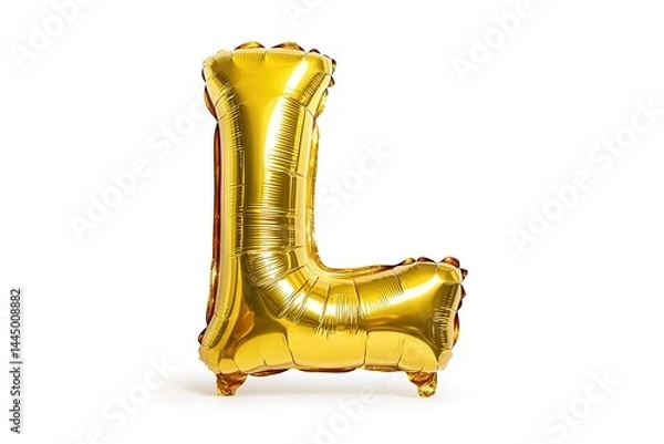 Fototapeta Golden 'L' Foil Balloon, Isolated Celebration Object, Shiny Inflatable Alphabet Symbol