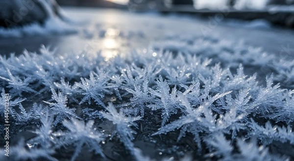 Fototapeta Close-Up of Sparkling Ice Crystals on Frozen Water