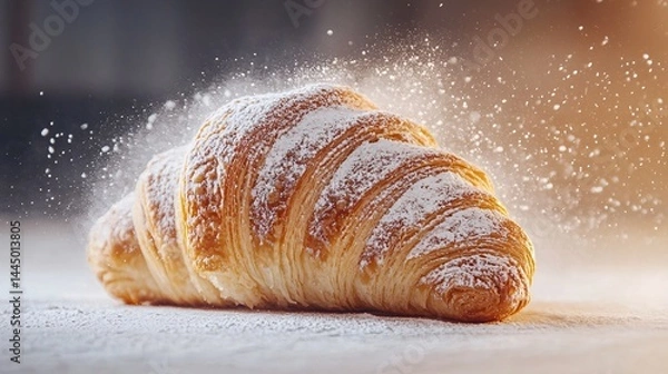 Obraz croissant with powdered sugar Photography white back background