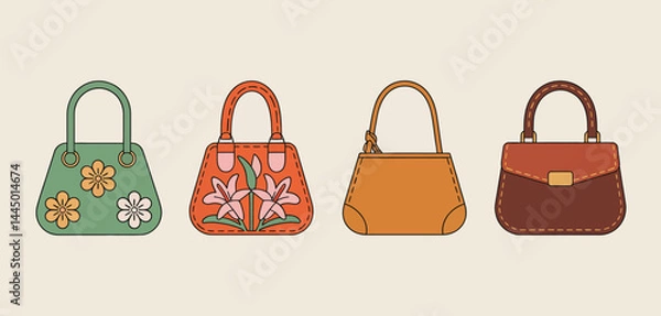 Fototapeta Four Stylish Handbags with Floral and Solid Designs