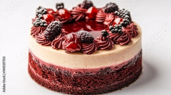Obraz red velvet cake decorated with cream Photography white back background