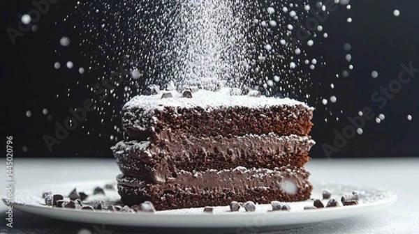 Obraz chocolate cake with powdered sugar Photography white back background