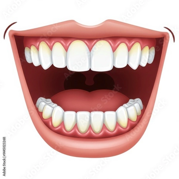 Obraz Cartoon mouth with teeth wide open isolated on white background