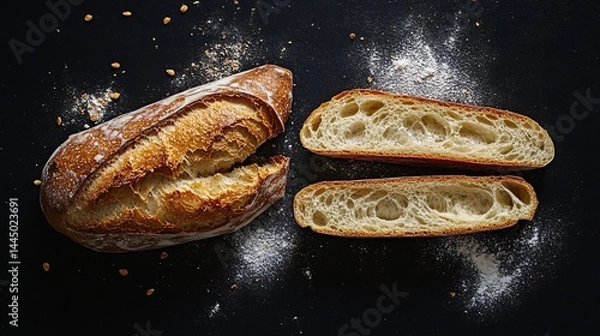 Obraz baguette cut in half Photography white back background