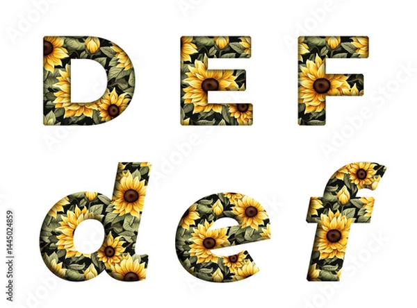 Fototapeta Sunflower Seamless Pattern D, E, F  word alphabet letter text english font  