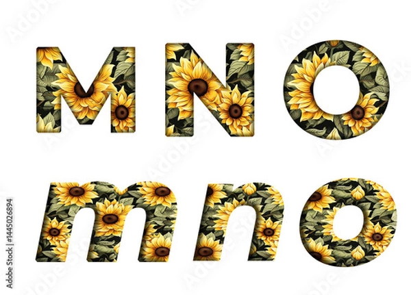 Fototapeta Sunflower Seamless Pattern M, N, O  word alphabet letter text english font  