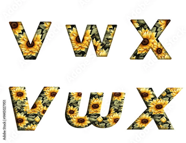 Fototapeta Sunflower Seamless Pattern V, W, X  word alphabet letter text english font  