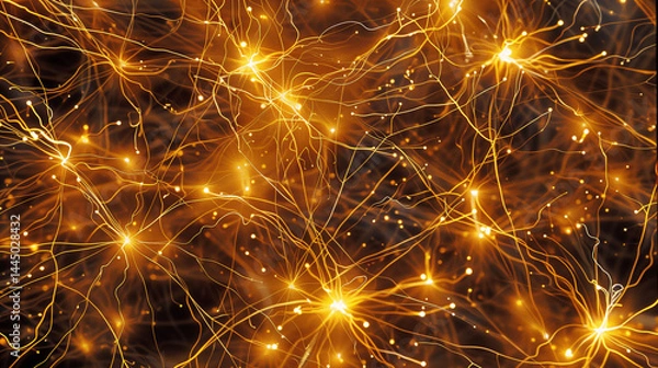 Fototapeta 
Glowing neural network with synaptic sparks, abstract brain hemisphere forming learning pathways - the essence of cognitive evolution