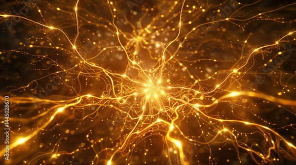 Fototapeta 
Glowing neural network with synaptic sparks, abstract brain hemisphere forming learning pathways - the essence of cognitive evolution