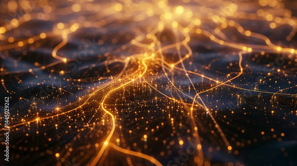 Obraz 
Glowing neural network with synaptic sparks, abstract brain hemisphere forming learning pathways - the essence of cognitive evolution