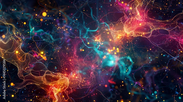 Obraz 
Glowing neural network with synaptic sparks, abstract brain hemisphere forming learning pathways - the essence of cognitive evolution