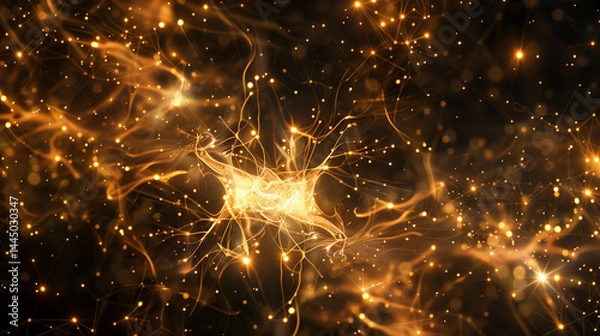 Obraz 
Glowing neural network with synaptic sparks, abstract brain hemisphere forming learning pathways - the essence of cognitive evolution
