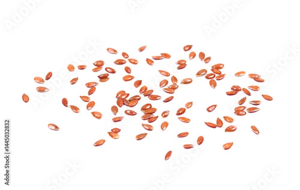 Obraz Heap of Organic Whole Brown Flax Seeds Isolated on White Background