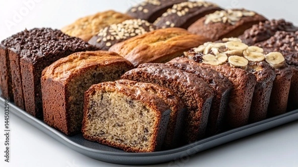 Obraz banana bread arranged on a tray Photography white back background