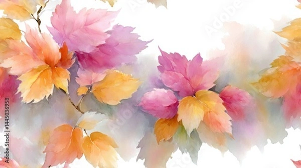 Fototapeta A Stunning Watercolor Autumn Leaves Background with Vibrant Colors and Soft Floral Patterns Creating an Inviting Fall Atmosphere Perfect for All Your Design Needs