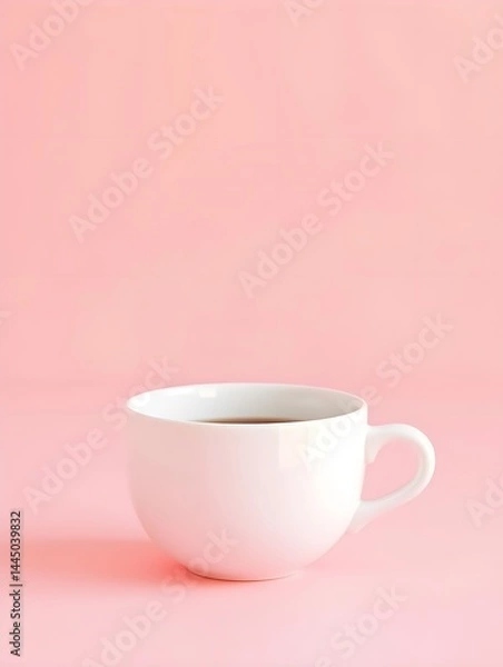 Obraz Generated image.3D white coffee cup illustration on soft pink background with gentle lighting