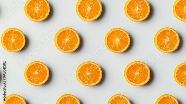 Obraz Sliced oranges arranged in a neat, repeating pattern on a light background.