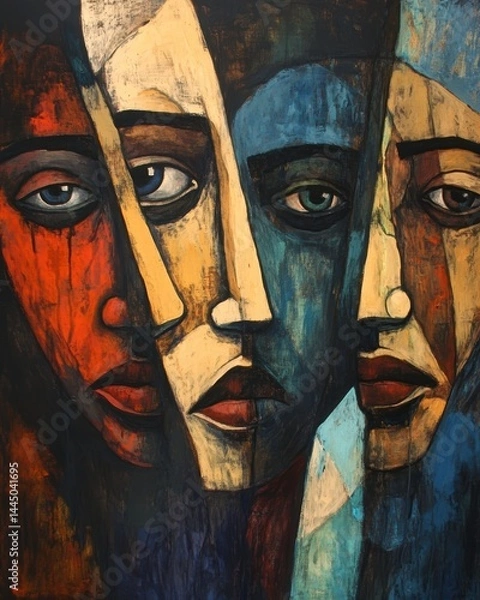 Fototapeta Abstract faces in bright color palette artistic vision expressionist style for creative background