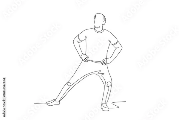 Obraz Old man doing gymnastics. Oldman exercise concept one-line drawing