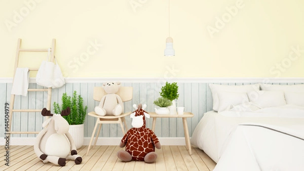 Fototapeta reindeer with giraffe and bear doll in kid room or bedroom-3D Rendering