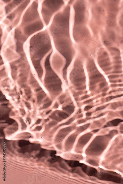 Obraz Mediterranean pink terracotta color plaster background with under water sun shadows.