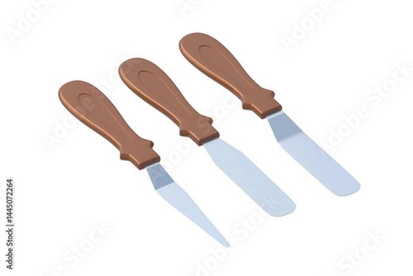 Fototapeta Set of cake decorating spatulas isolated on white background. Confectionery tool. Professional equipment. 3d rendering