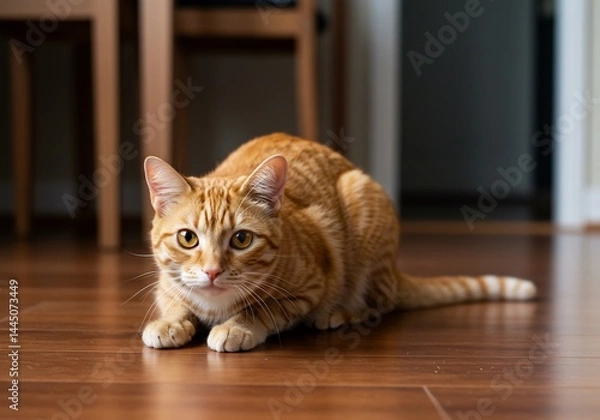 Fototapeta 暖色系の光輝く、愛らしい猫 室内撮影