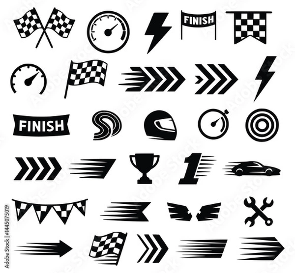 Obraz Racing Icon Set Black and White Vector