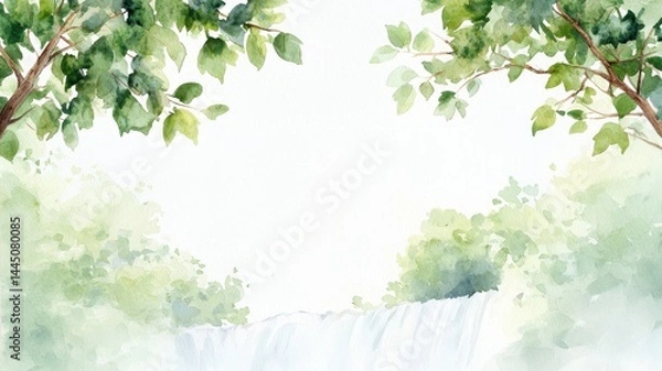 Obraz A serene watercolor waterfall scene with a dreamy atmosphere, perfect for nature-themed projects.