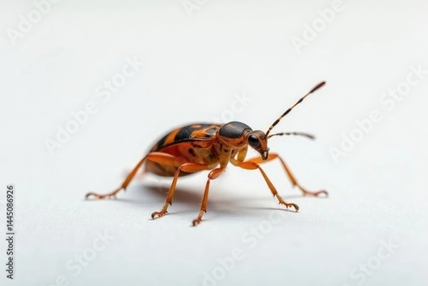 Fototapeta Close-up of a single bug on a stark white background, entomology, one, single
