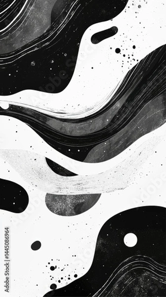 Fototapeta Creative concept posters covers with modern abstract shapes waves hand drawn lines, background black and white vector	