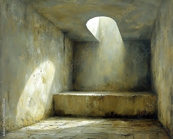 Obraz Sunlit stone cell with built-in bench