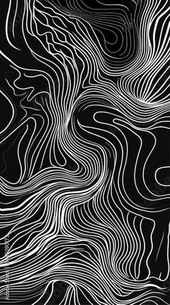 Fototapeta Creative concept posters covers with modern abstract shapes waves hand drawn lines, background black and white vector	