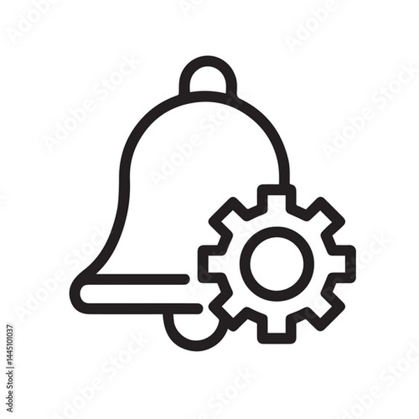 Obraz Notification Settings:  A simple line art icon representing a bell with a gear symbol overlaid, symbolizing notification settings for applications or systems. 