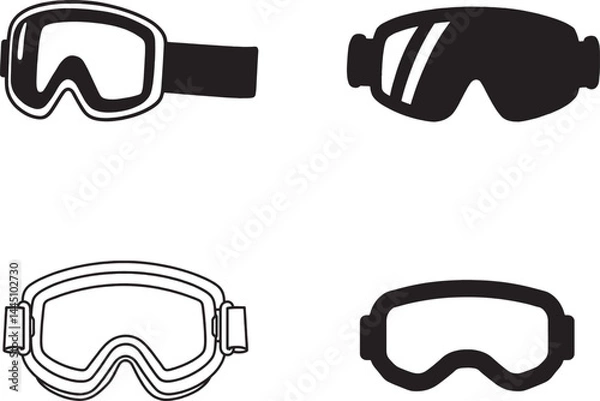 Fototapeta Set of Ski and Snowboard Goggle Silhouettes Vector Icons Collection