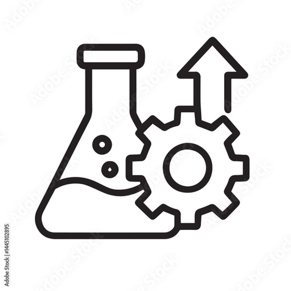 Fototapeta Science and progress Icon: A modern illustration depicting a laboratory flask and gear cog with an upward arrow, symbolizing the growth of science and innovative development.