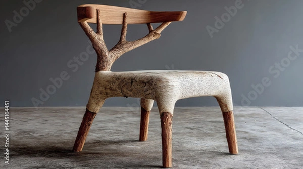 Obraz Unique Wooden Chair Design with Branch-Like Backrest and Legs