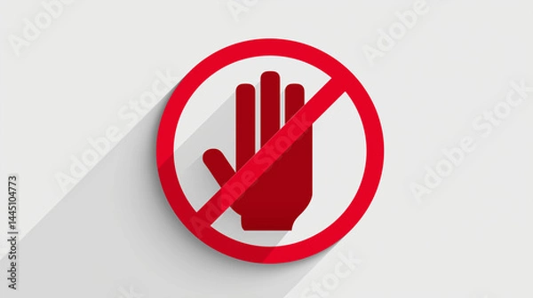 Fototapeta Verbotsschild mit rotem durchgestrichenem Handsymbol als Warnhinweis. Künstliche Intelligenz KI