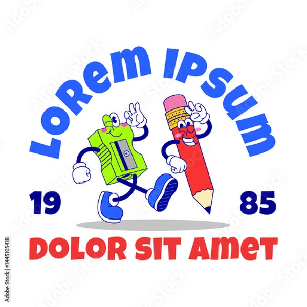 Fototapeta T-Shirt Design of Pencil and Sharpener Character