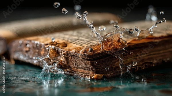 Obraz Vintage Book with Water Splash Creating Captivating Visual Effect