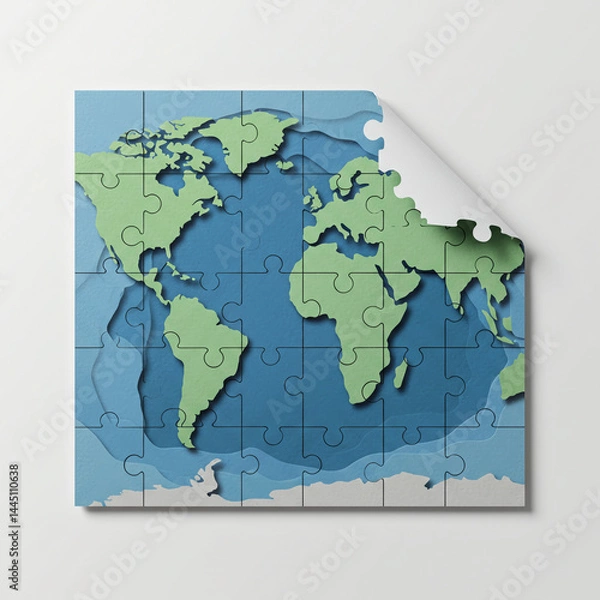 Obraz World Map Puzzle Piece on Light Background  