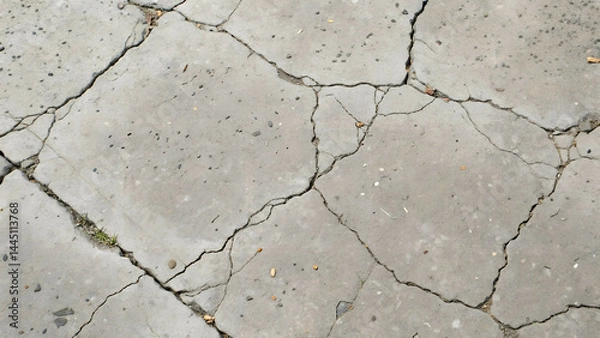 Fototapeta Close-Up of Cracked Concrete Surface with Grass Growing Through