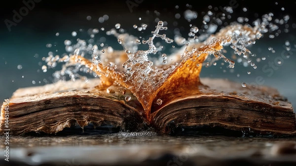 Obraz Water Splashing on Open Book Pages with Vintage Feel and Texture