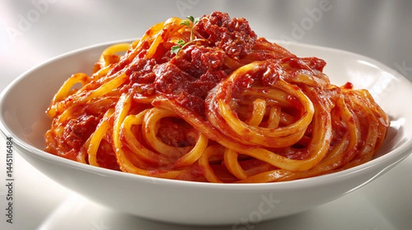 Fototapeta Savory Heat: Korean Turkey Noodles Covered in Glossy Red Perfection
