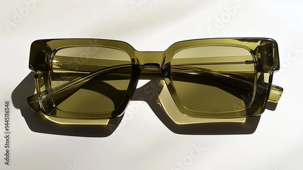 Fototapeta Sleek Olive Green Rectangular Sunglasses in Minimalist Style